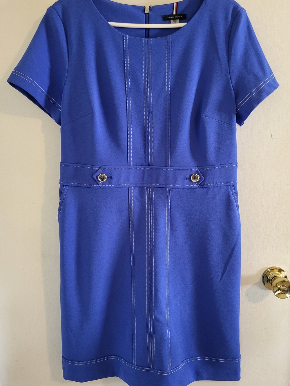 Tommy Hilfiger Sheath Dress Short Sleeve Zip Back Fitted Classic Blue Sz 12